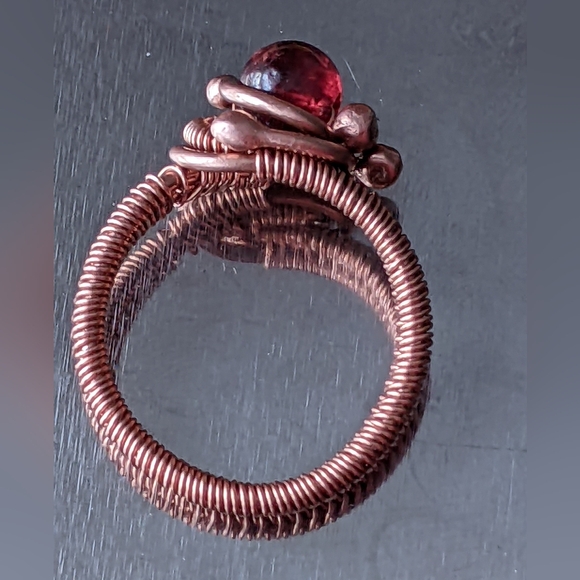 Handmade Garnet Ring Copper Wrapped Gemstone Unique Artistic Designer Jewelry - Picture 9 of 16